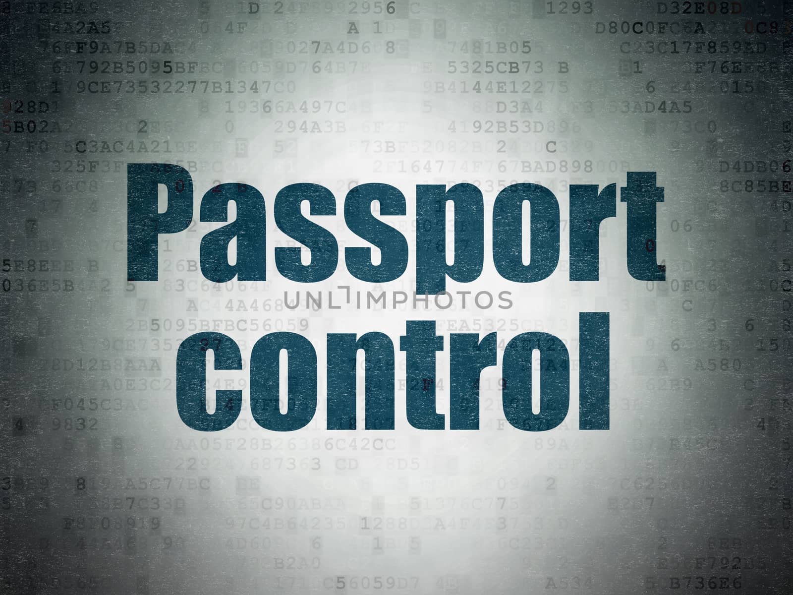 Vacation concept: Passport Control on Digital Data Paper background by maxkabakov
