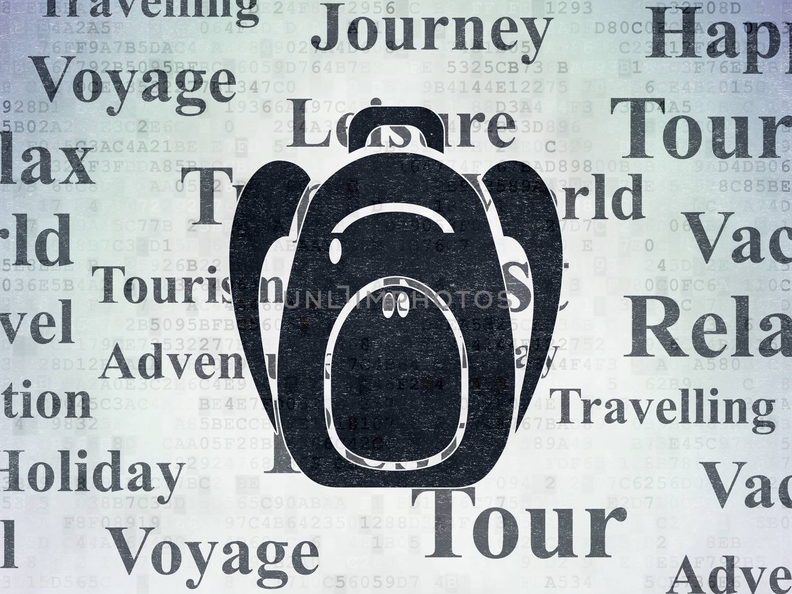 Tourism concept: Backpack on Digital Data Paper background by maxkabakov