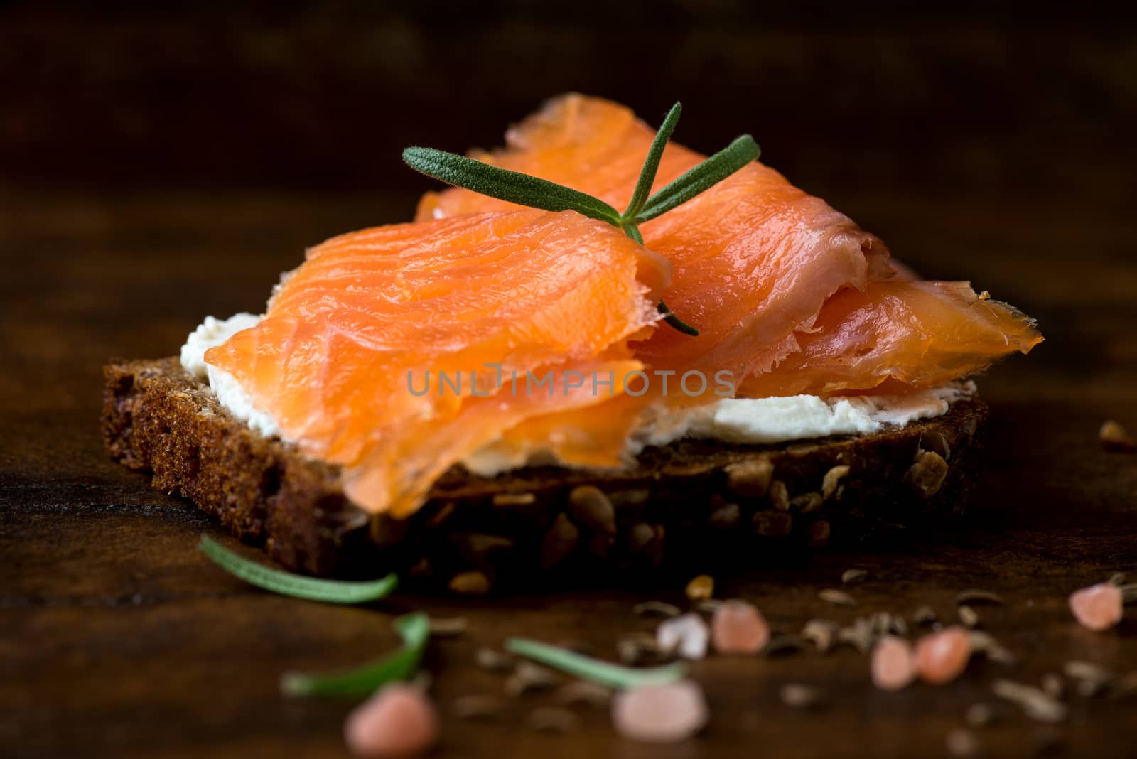 Cream cheese smoked salmon and bread by Nanisimova