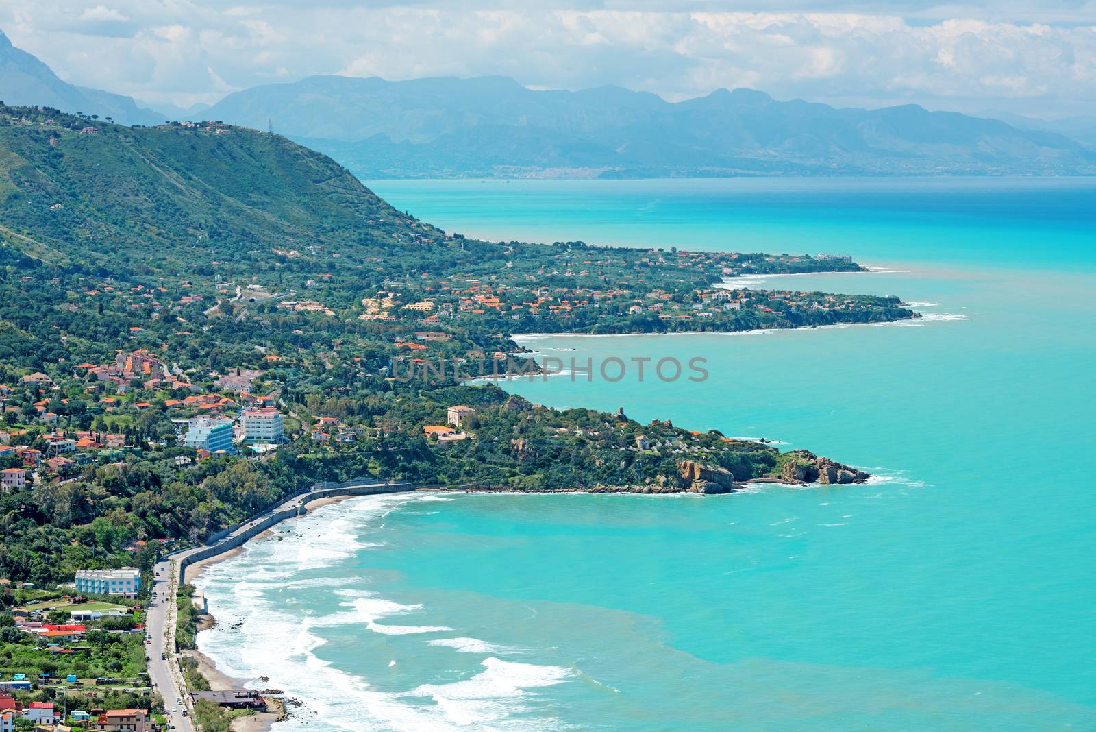Aerial panoramic view of town Cefalu by Nanisimova