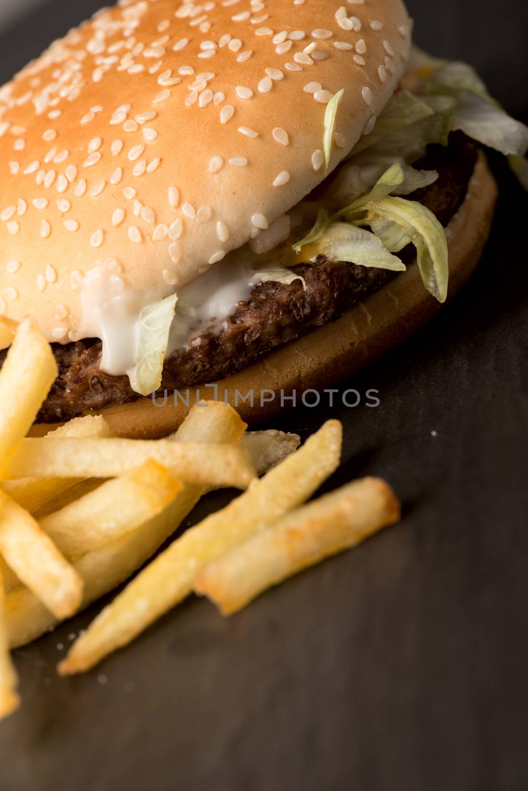 Popular fastfood: soft hamburger with fresh meat