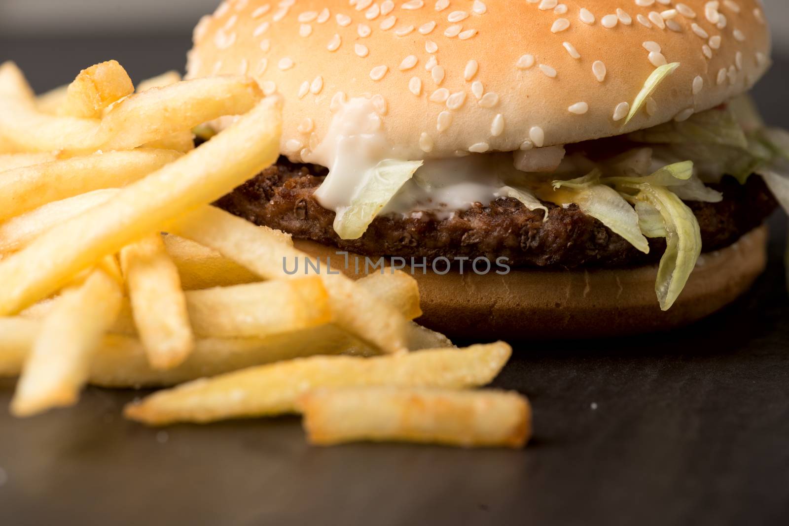 Popular fastfood: soft hamburger with fresh meat