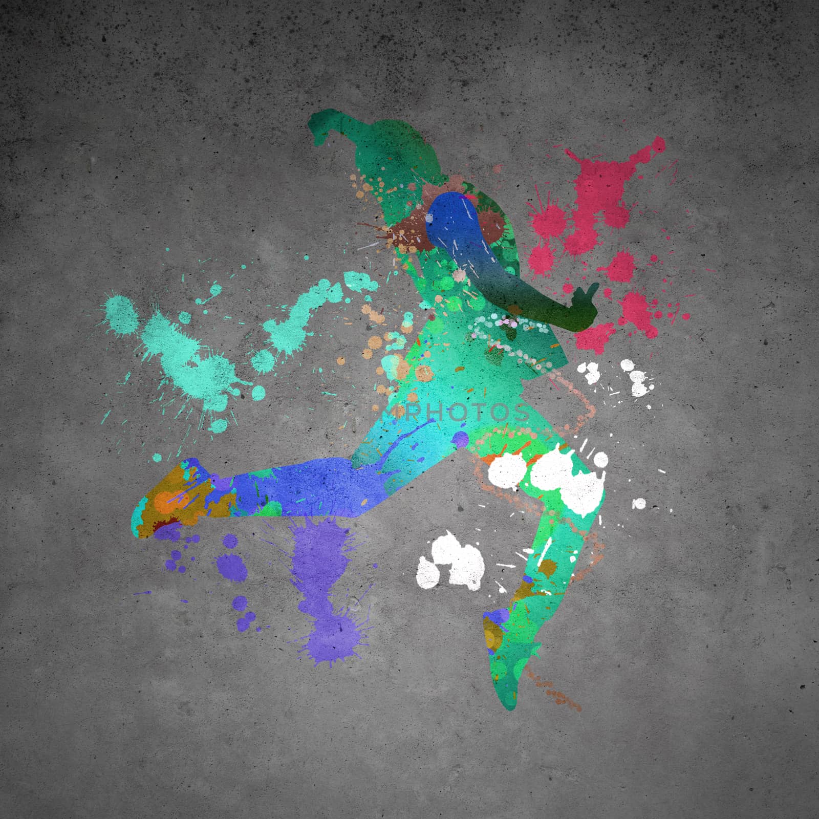 Image with color silhouette of dancer on gray wall