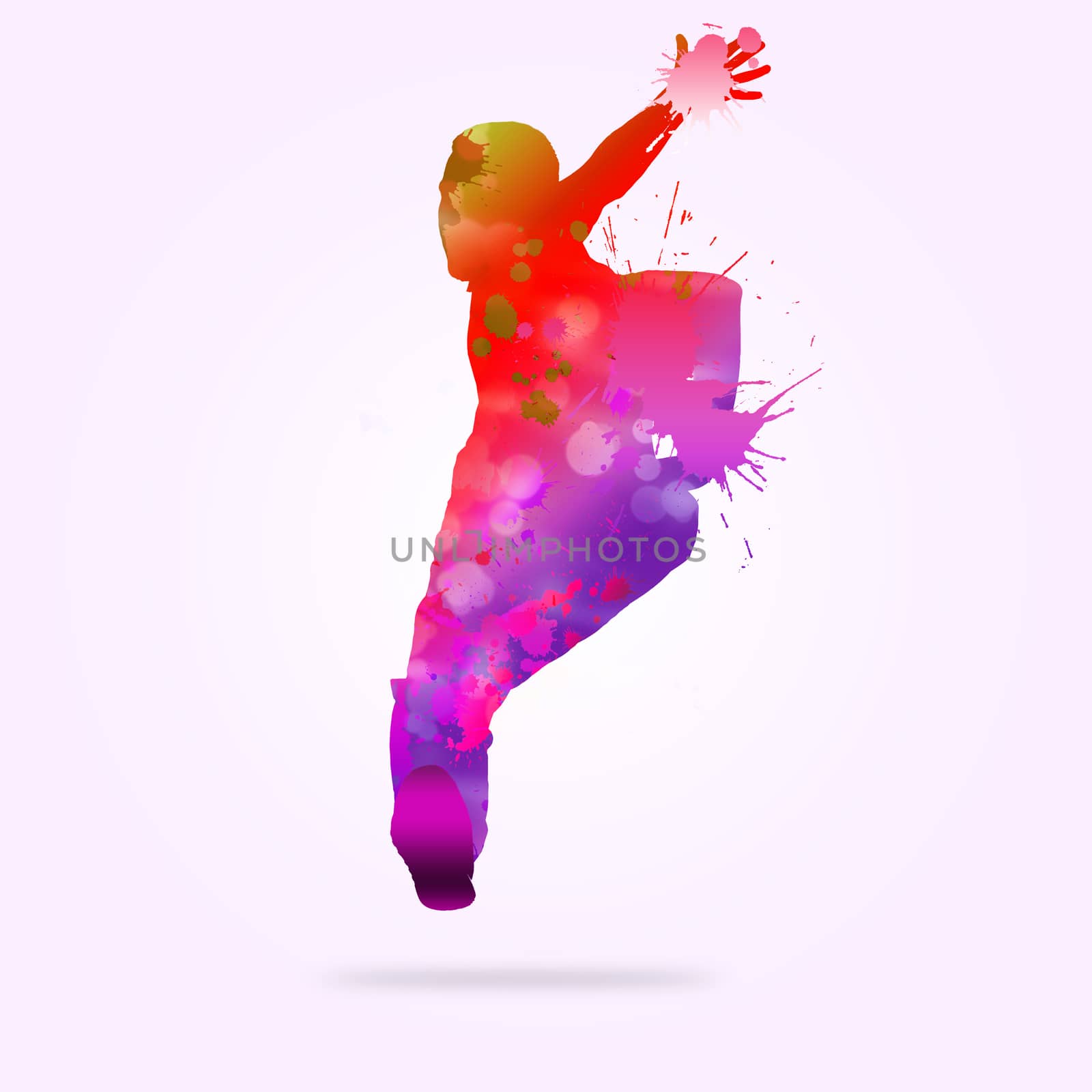 Image with color silhouette of dancer on color background