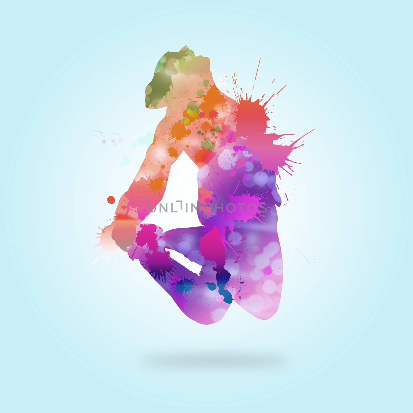 Image with color silhouette of dancer on color background