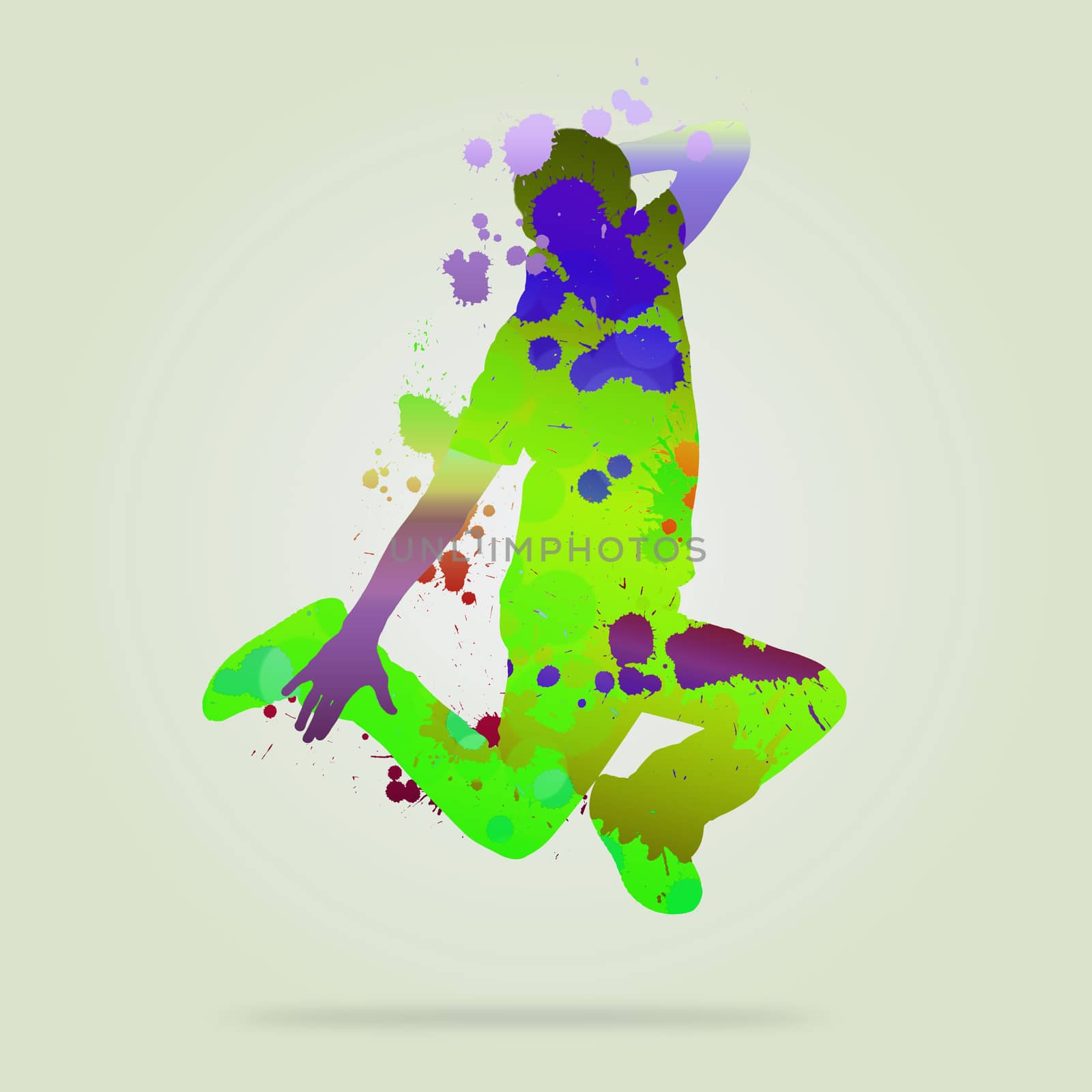 Image with color silhouette of dancer on color background