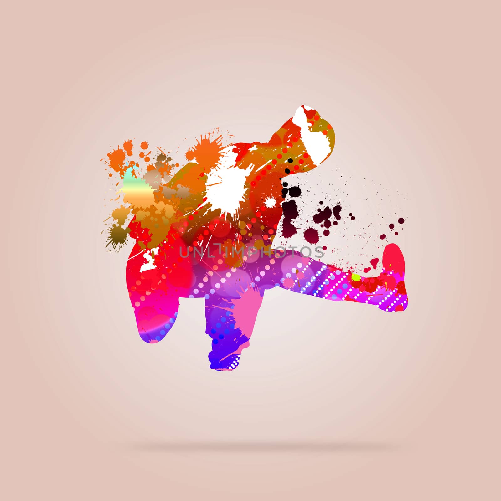 Image with color silhouette of dancer on color background