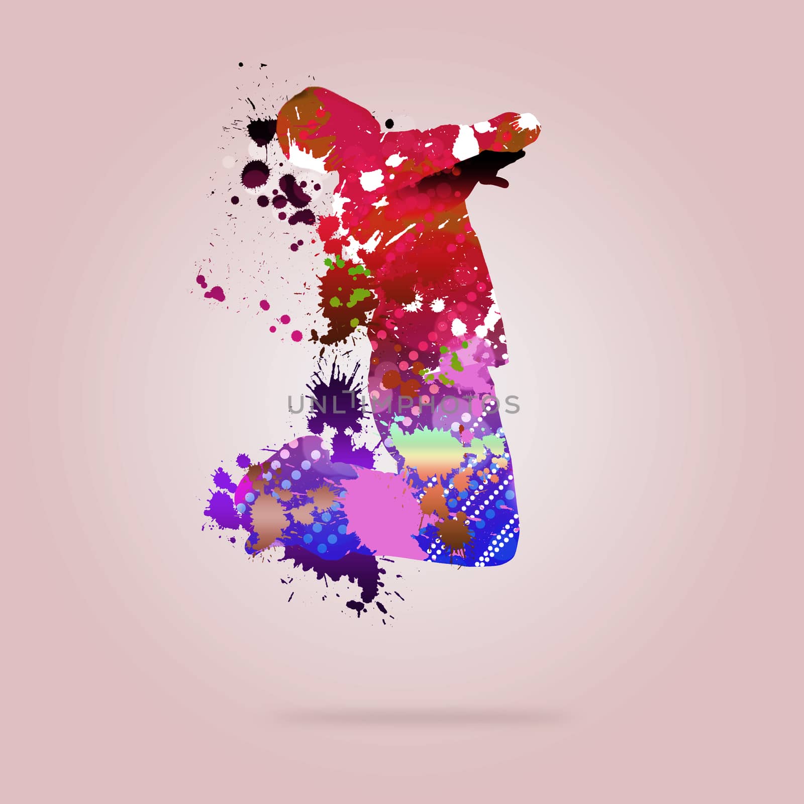 Image with color silhouette of dancer on color background