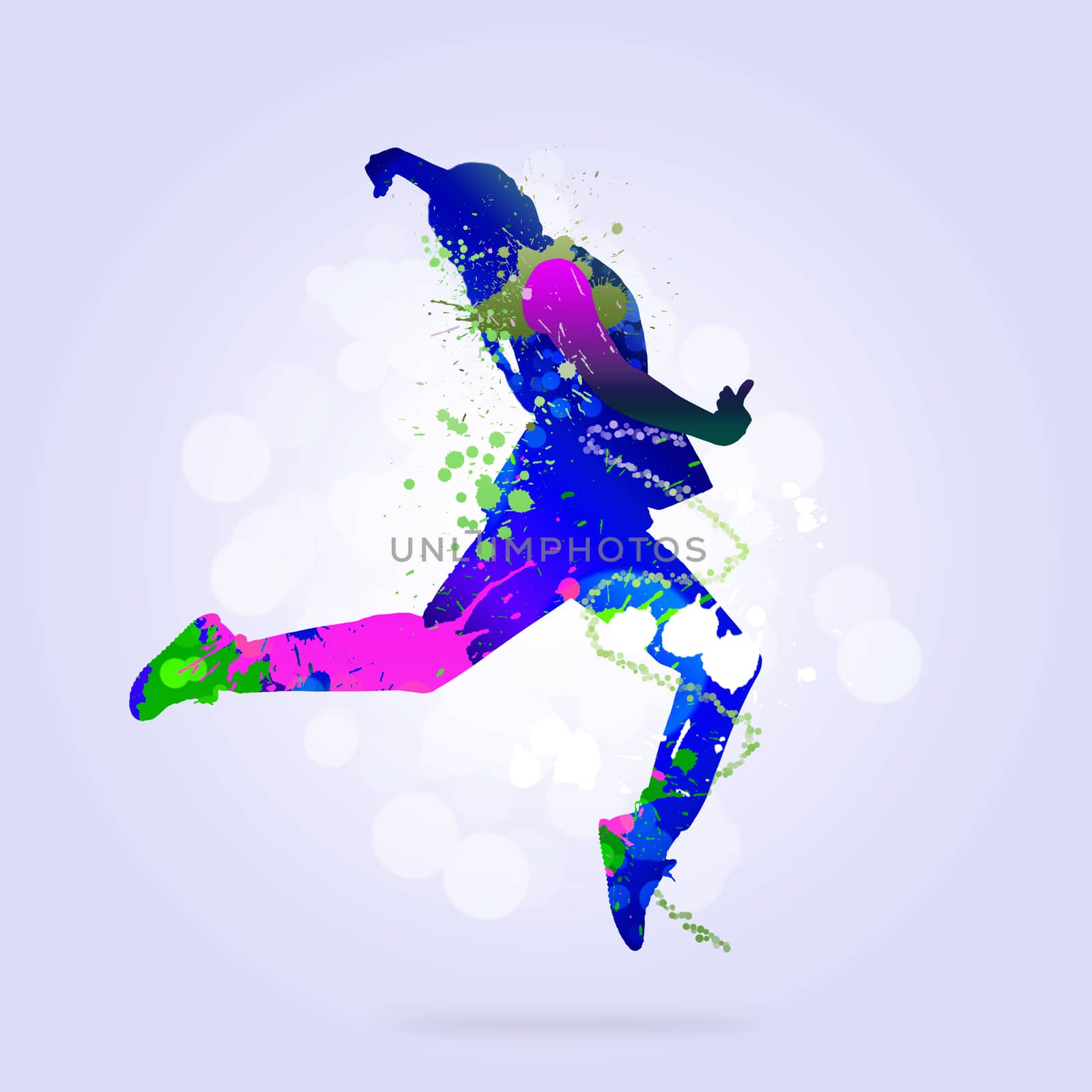 Image with color silhouette of dancer on color background