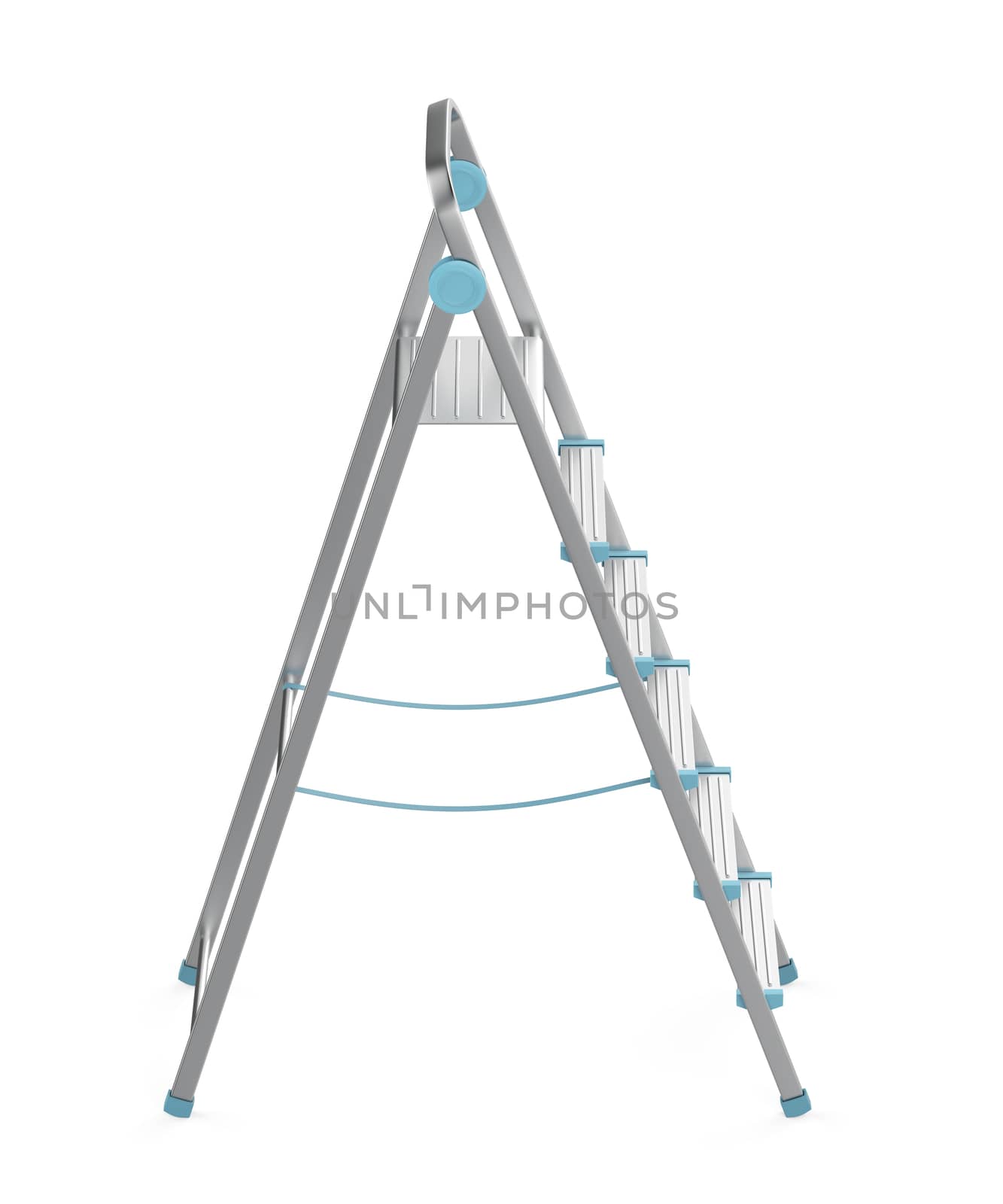 Unfolded aluminum ladder on white background 