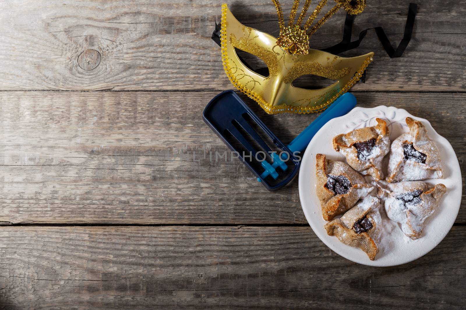 Jewish Pasry Hamantaschen for Purim holiday. Symbols