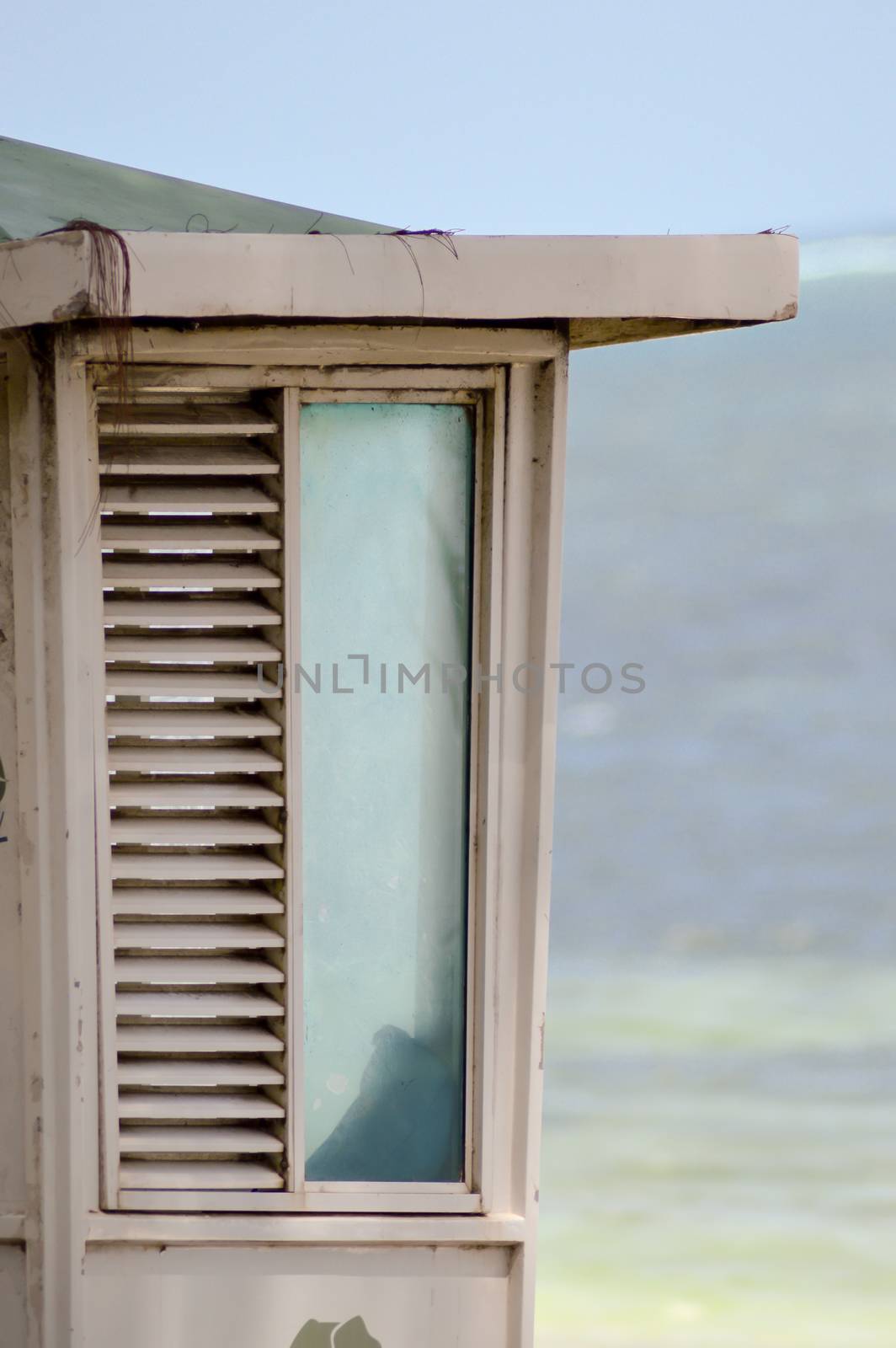 Cabin of guard beach in front of the Indian Ocean in Bamburi in Kenya