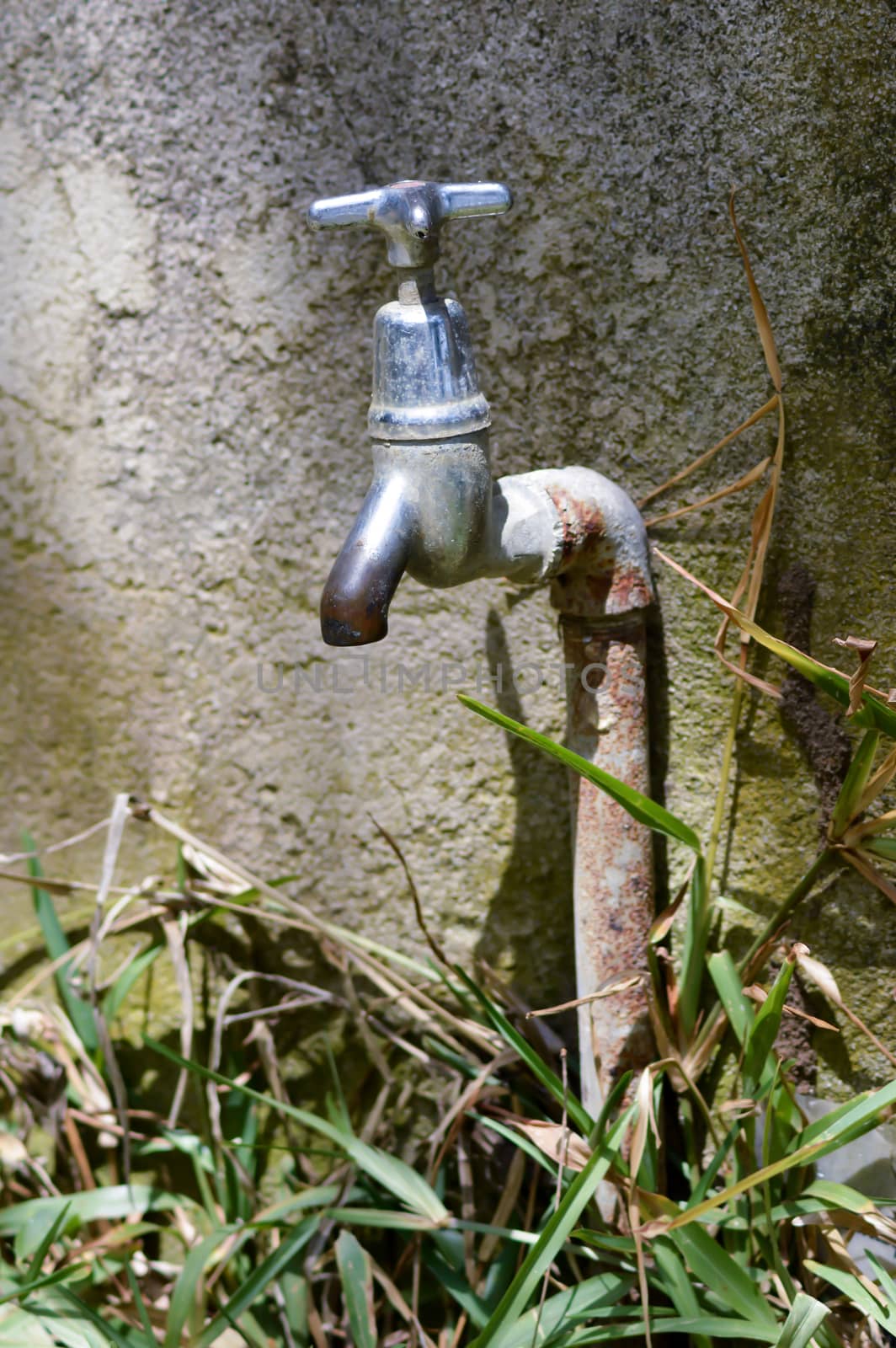 Water supply tap in the garden on a half inch pipe