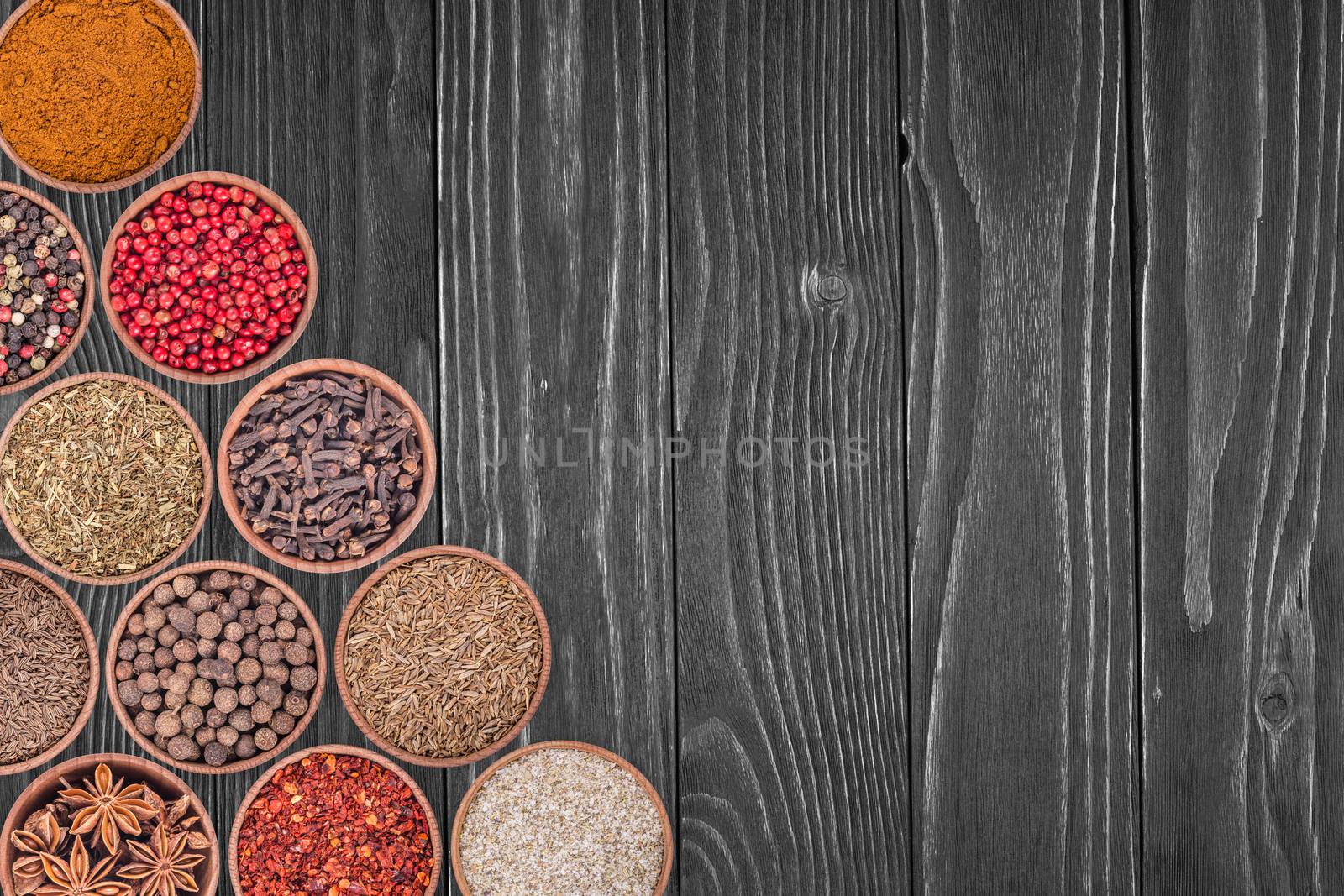 Various spices selection. Top view.