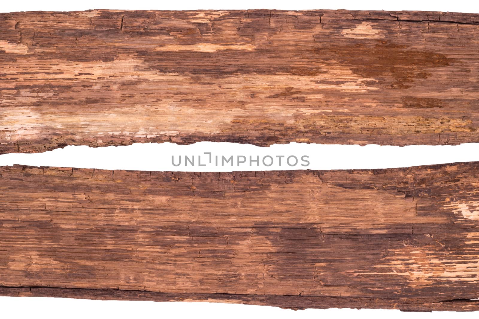 Old planks isolated on white. Top view.