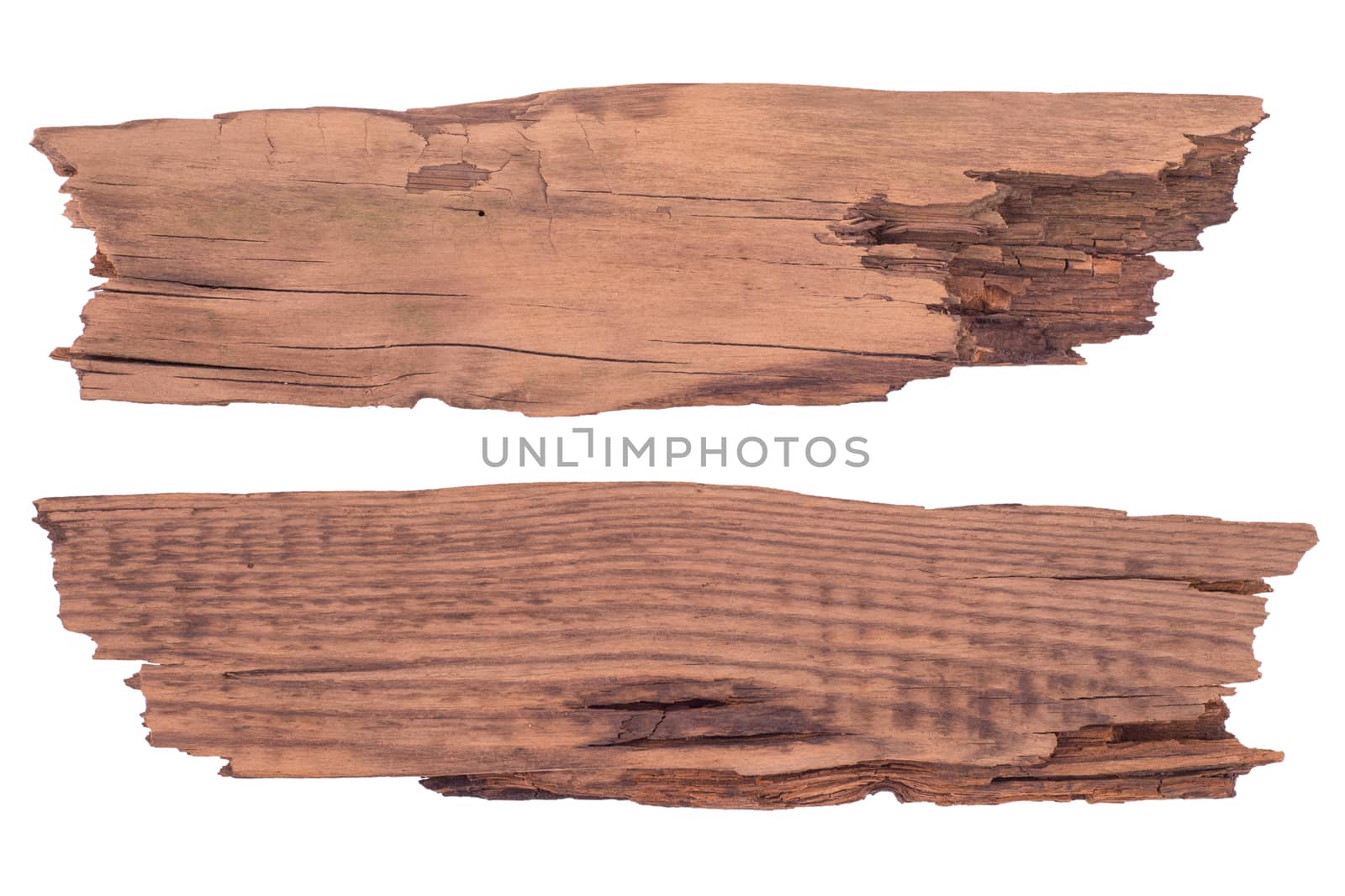 Old planks isolated on white. Top view.