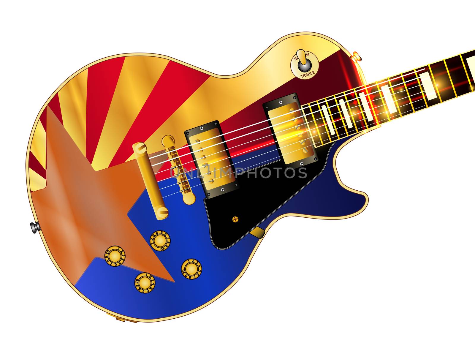 The definitive rock and roll guitar with the Arizona flag isolated over a white background.