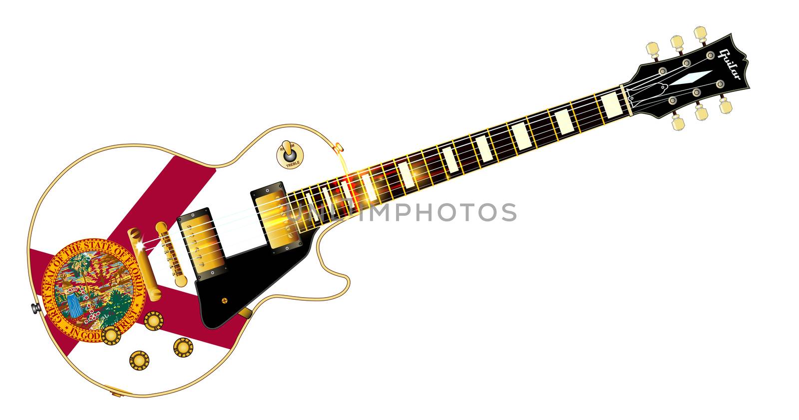 The definitive rock and roll guitar with the Florida flag isolated over a white background.