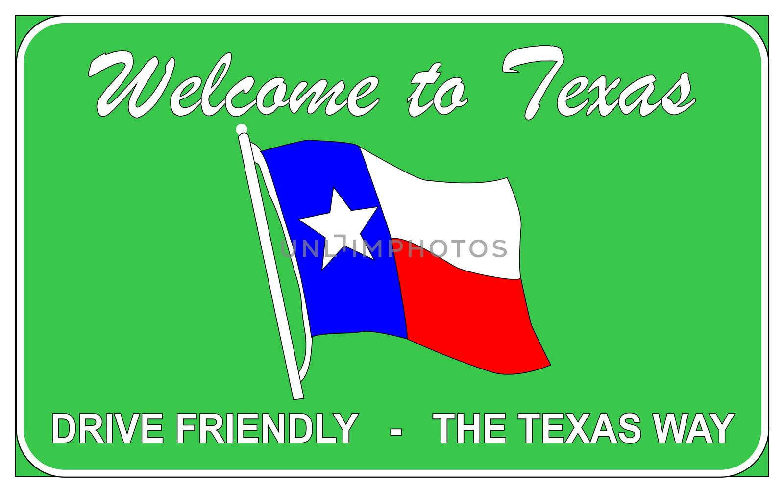 Welcome to Texas welcomung road trafic sign over a white background