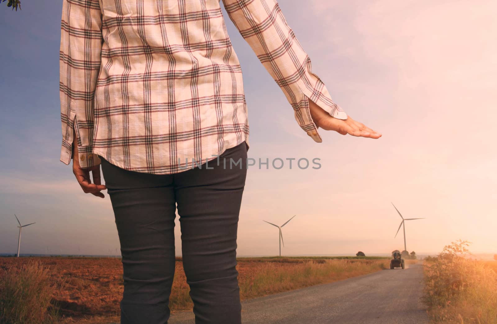 woman tourist on a country road. by start08