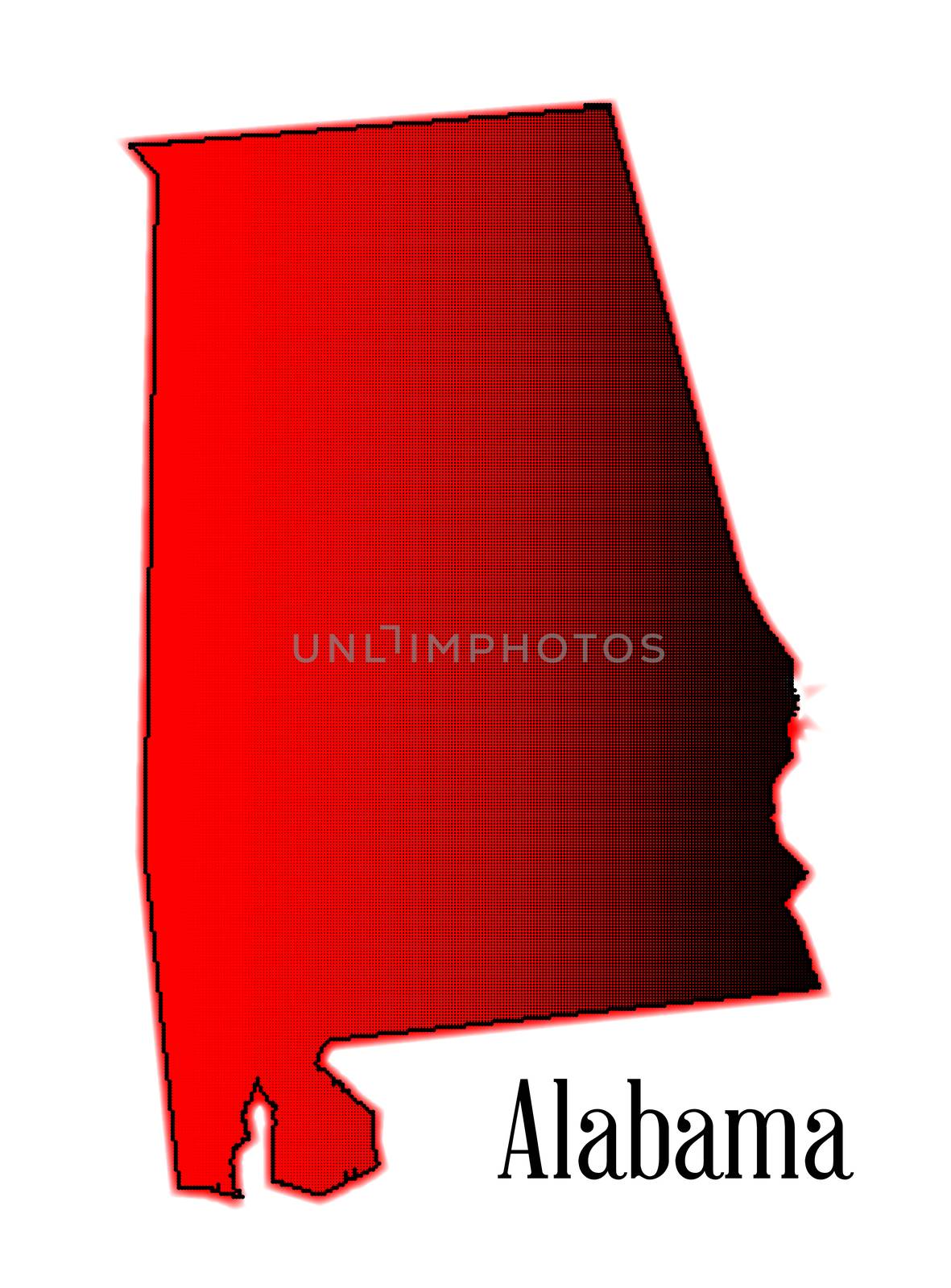 State map outline of Alabama in halftone over a white background