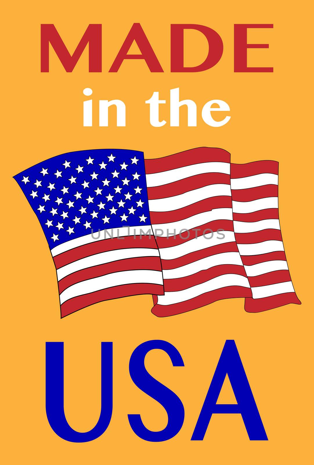 Made in the USA badge with waving flag