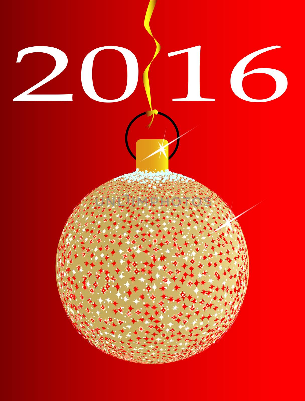 A gold and spakly Christmas tree ball decoration for 2016