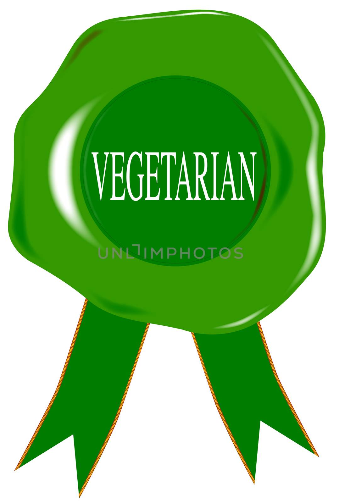 A green wax stamp with vegetarian as text over white