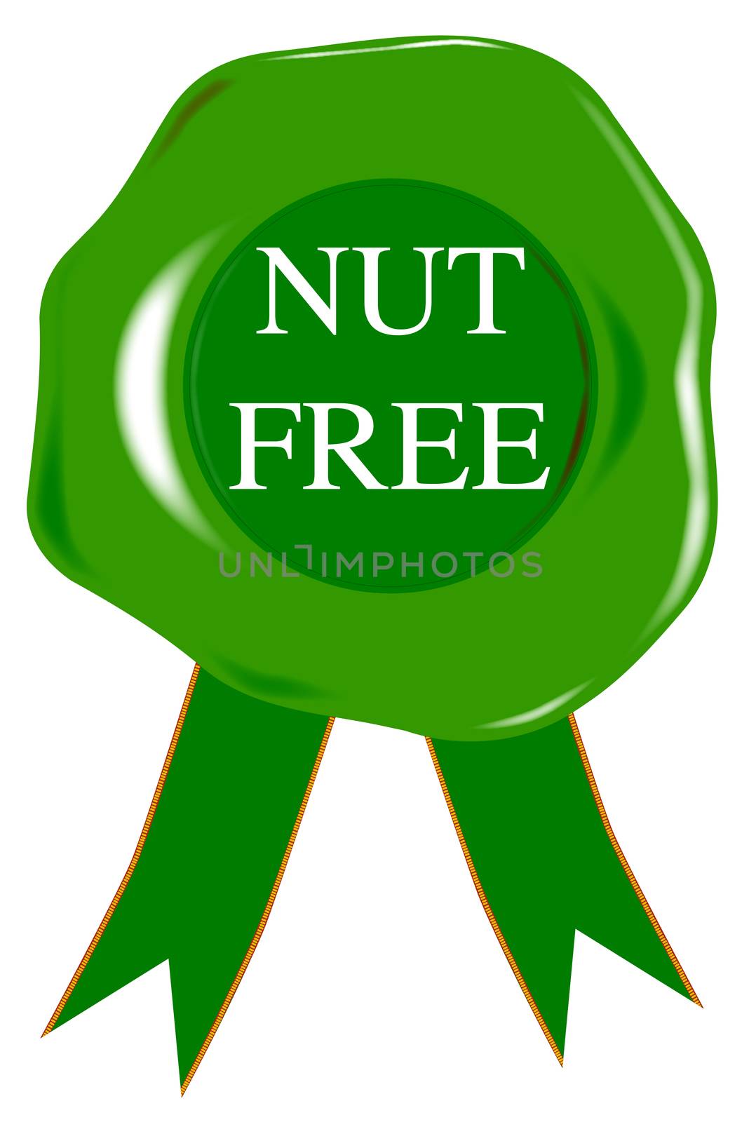 A green wax stamp with Nut Free as text over white