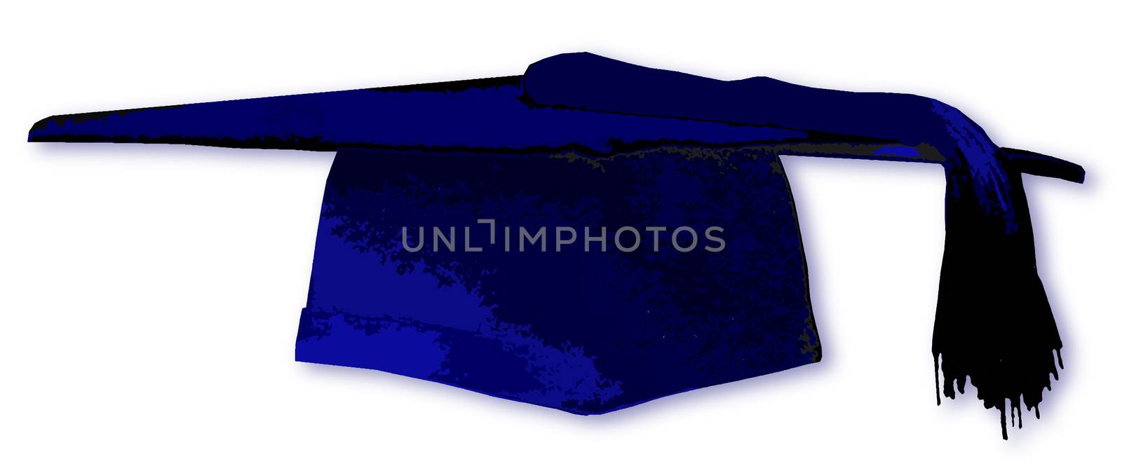 A blue mortarboard students cap over a white background