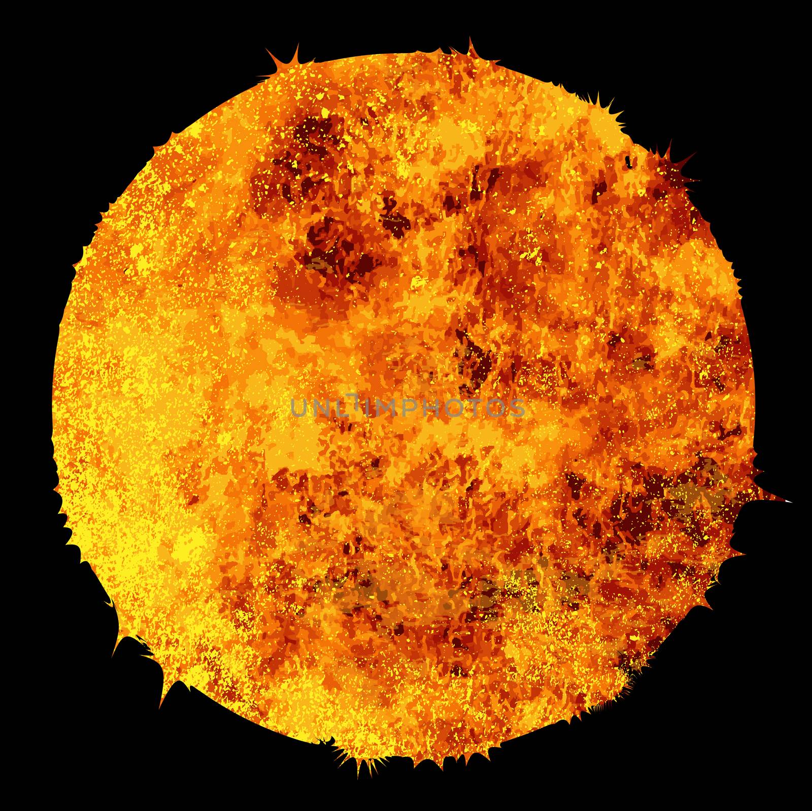 A red hot sun or burning planet over a black background