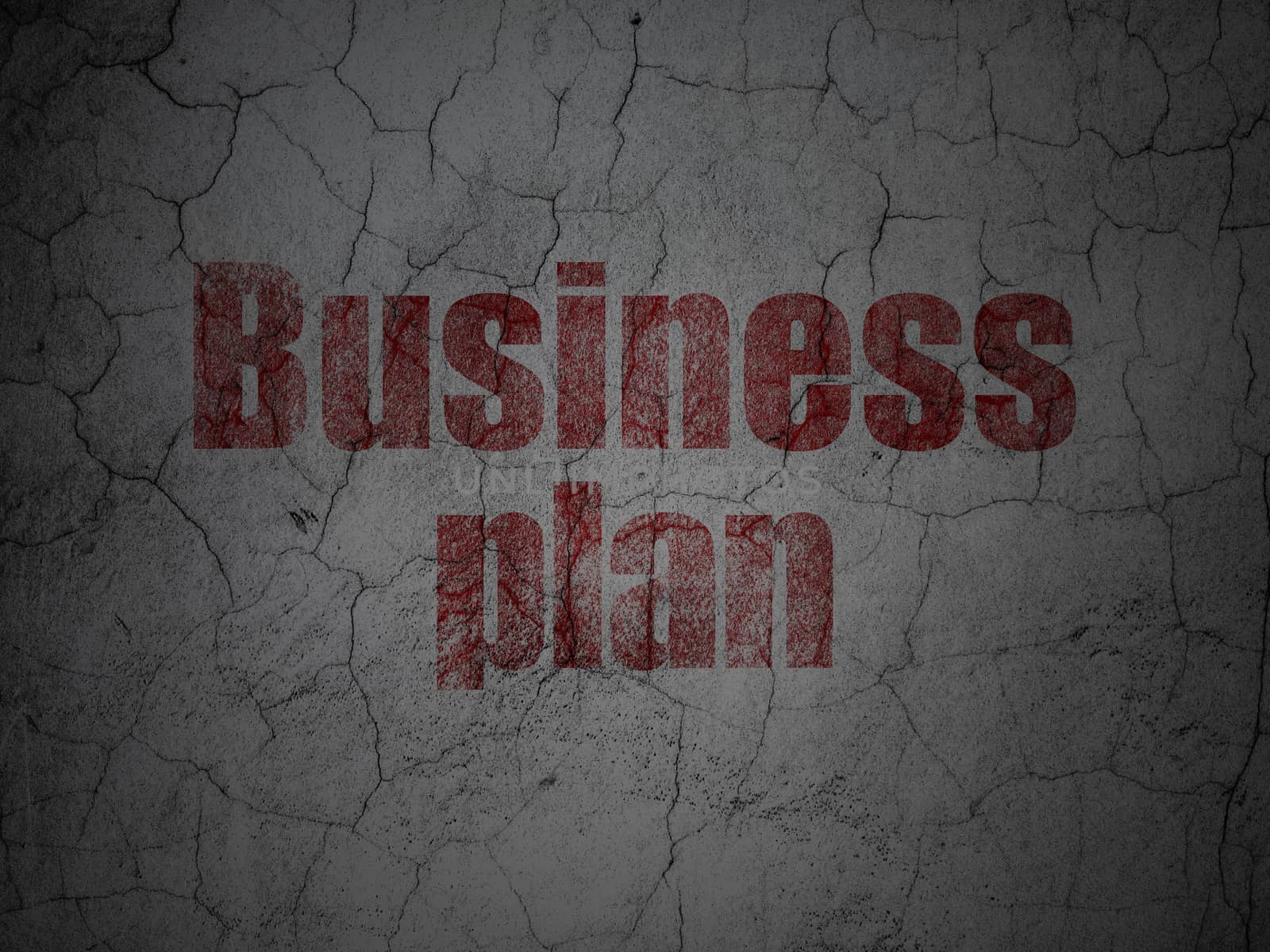 Business concept: Red Business Plan on grunge textured concrete wall background