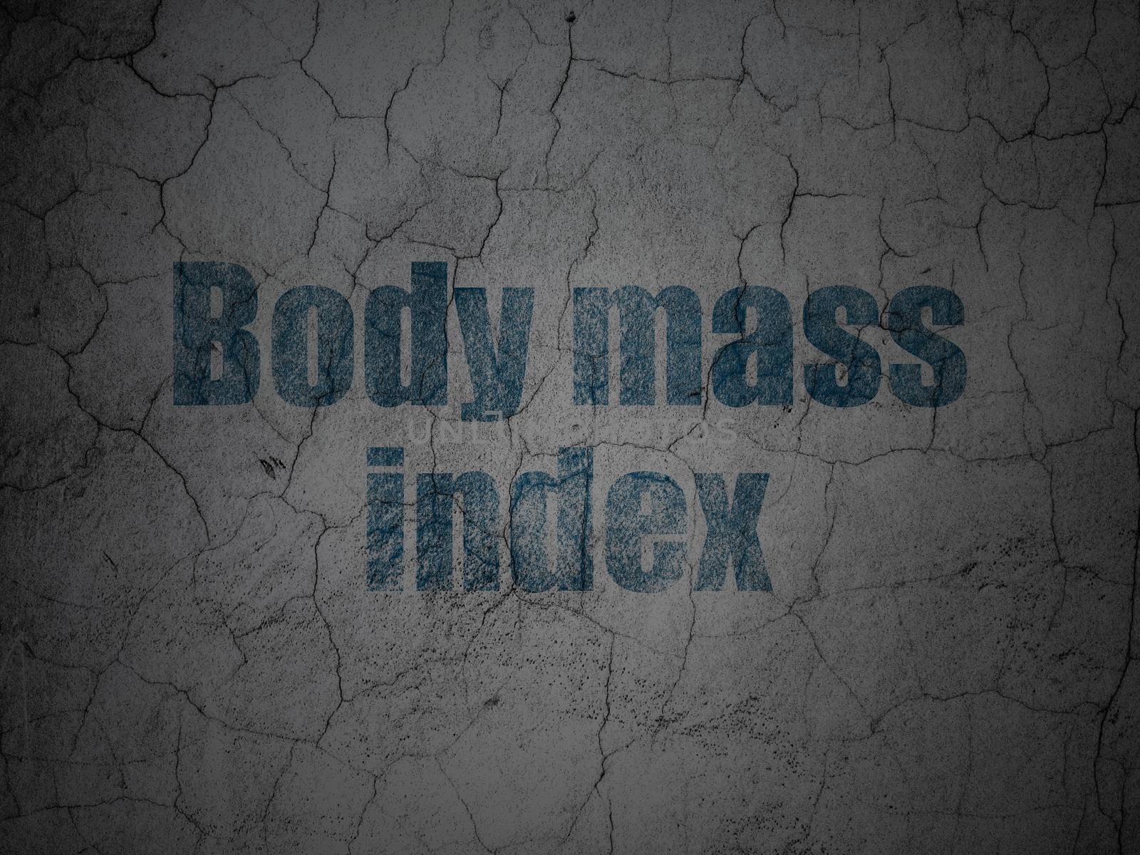 Health concept: Blue Body Mass Index on grunge textured concrete wall background