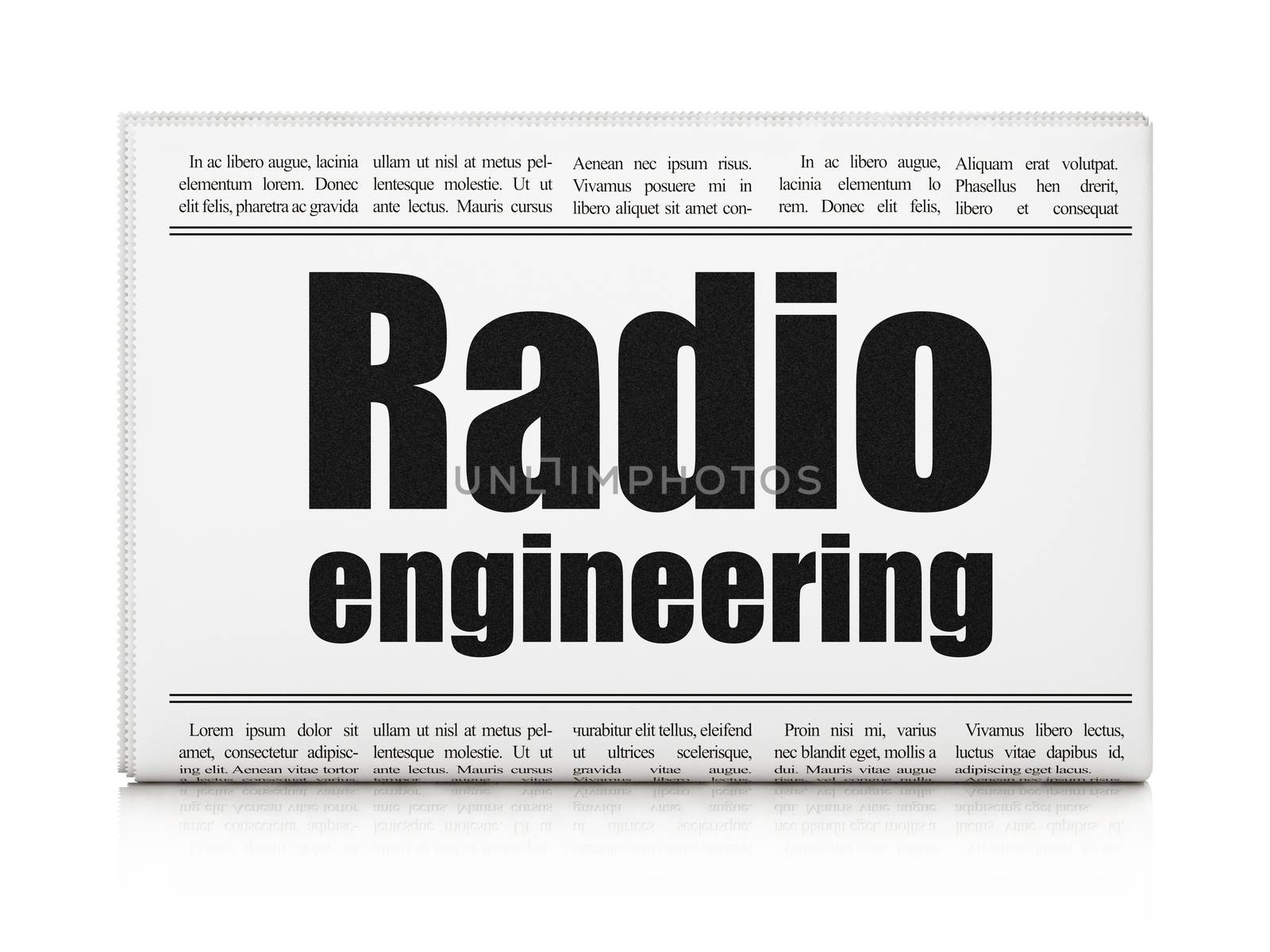 Science concept: newspaper headline Radio Engineering on White background, 3D rendering
