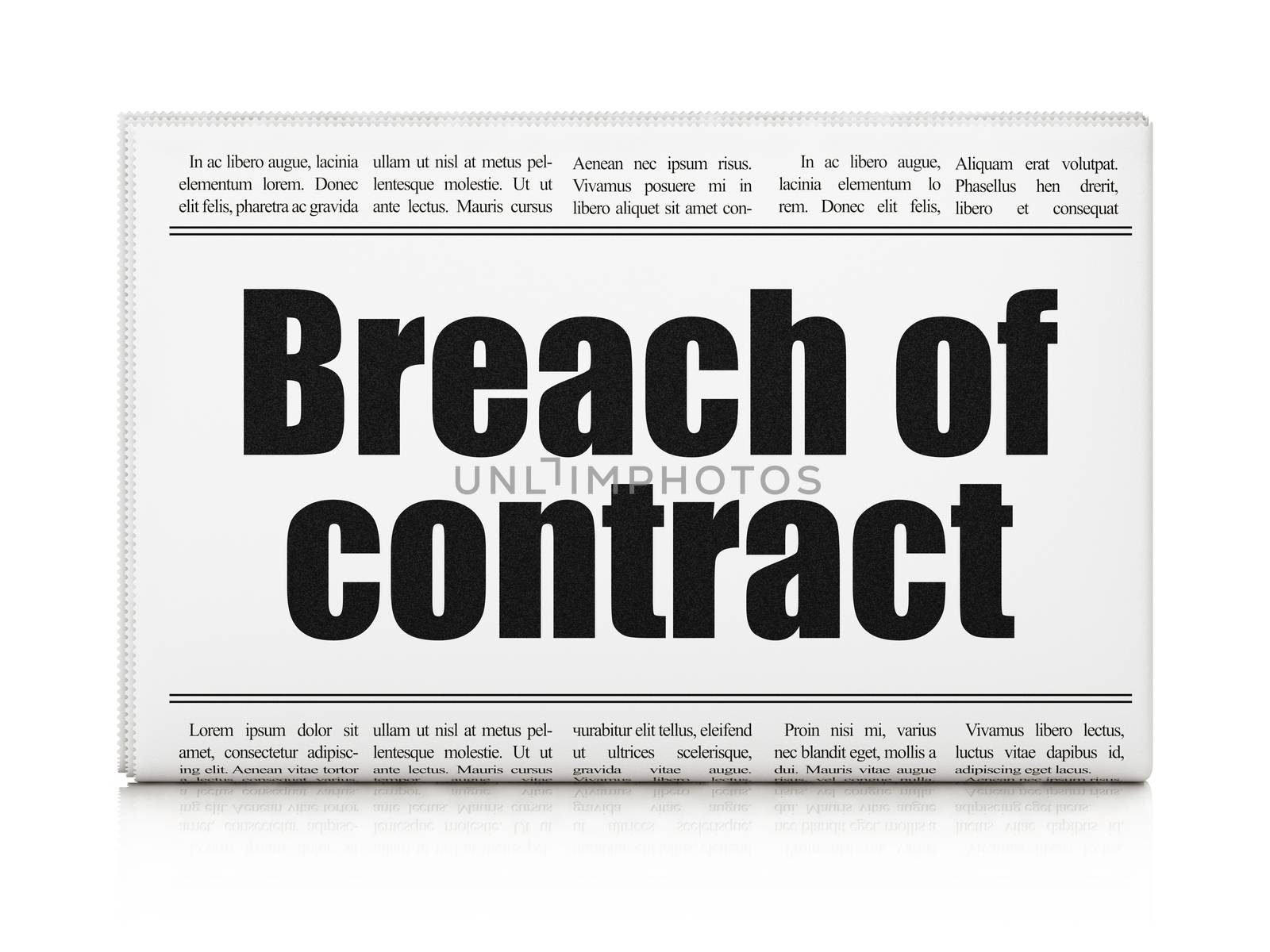 Law concept: newspaper headline Breach Of Contract on White background, 3D rendering