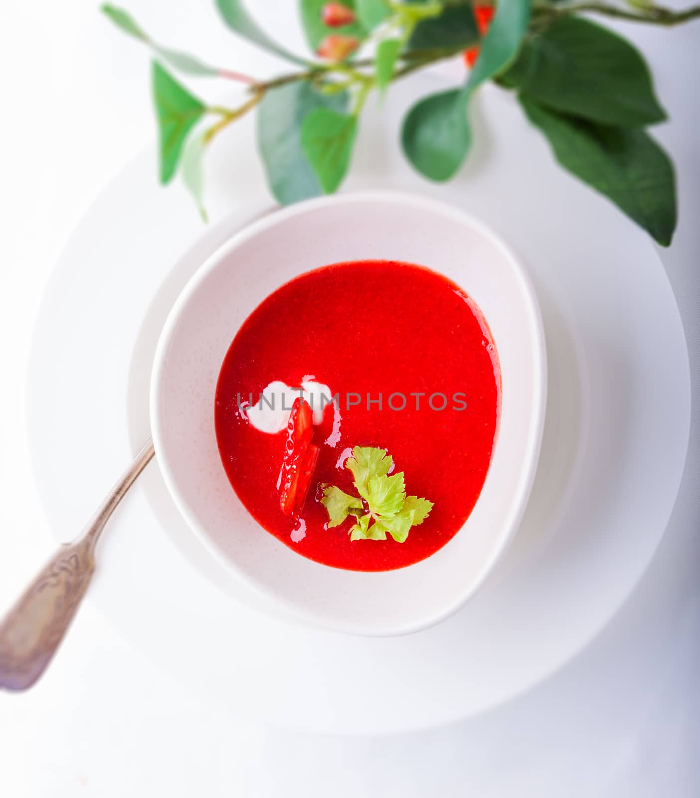 Strawberry soup on a table by supercat67