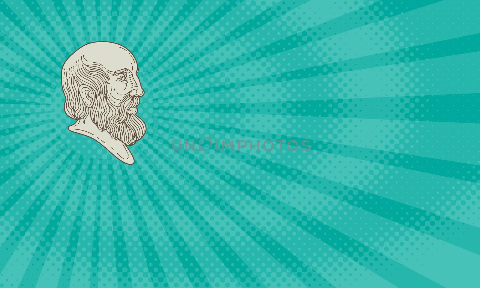 Business card showing Mono line style illustration of the Greek philosopher Plato head viewed from the side.


