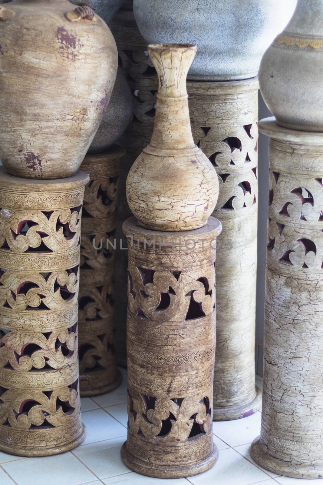 ancient clay pots in the temple by luckyfim