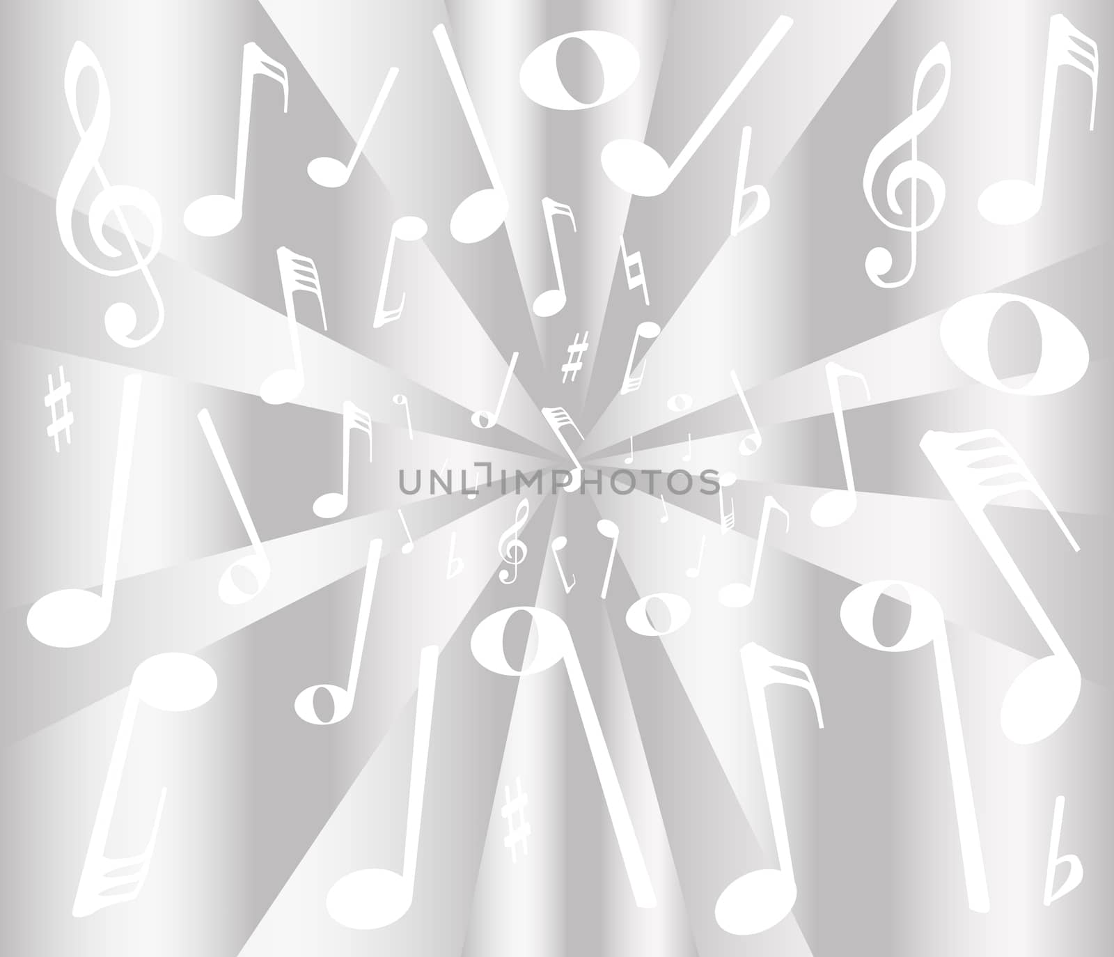 White and silver musical notation as a background