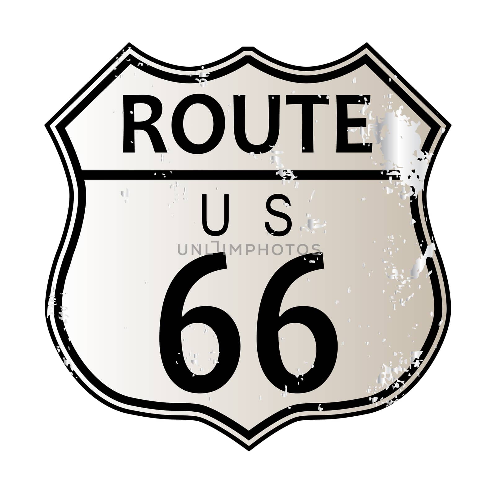 Route 66 traffic sign over a white background and the legend ROUTE US 66