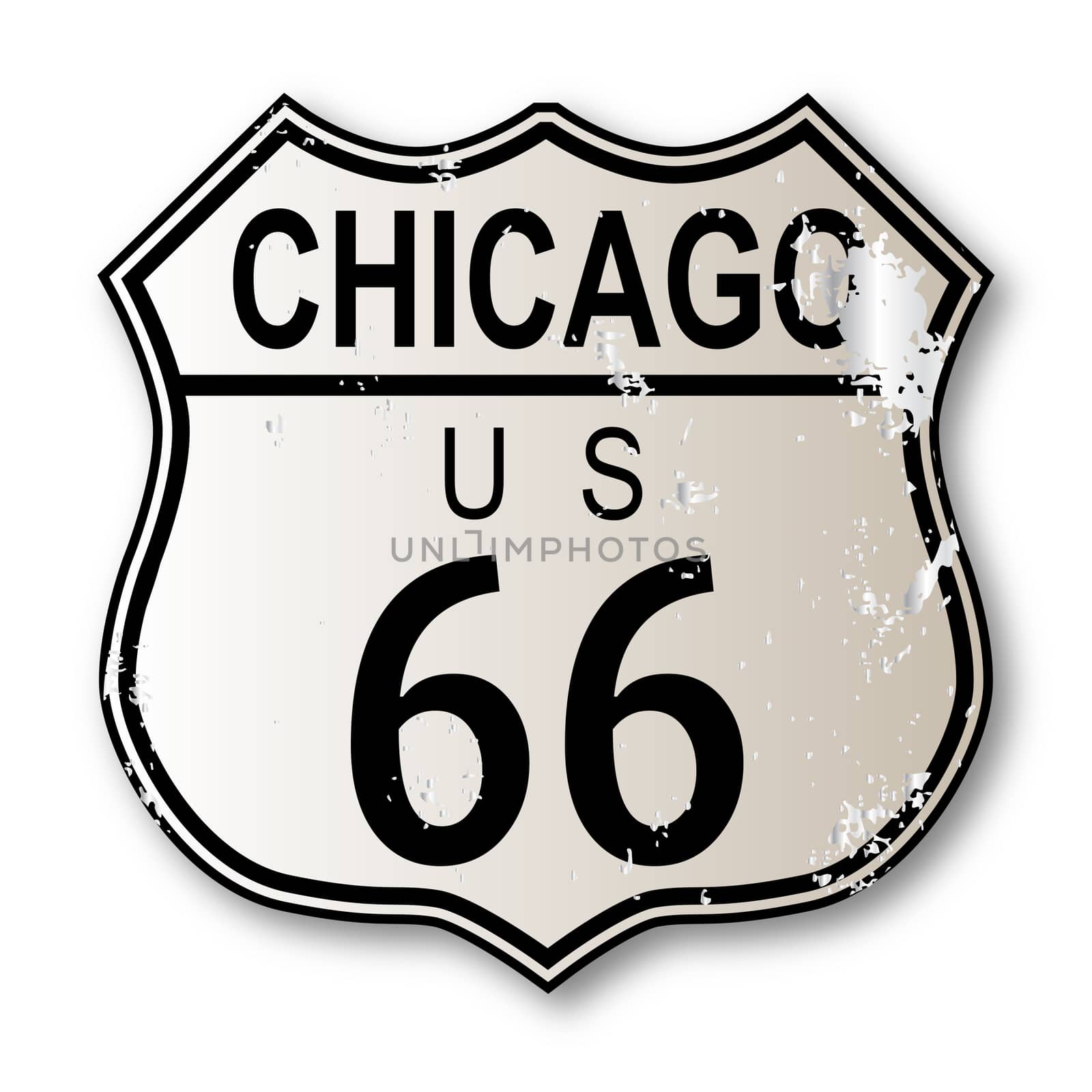 Chicago Route 66 traffic sign over a white background and the legend ROUTE US 66