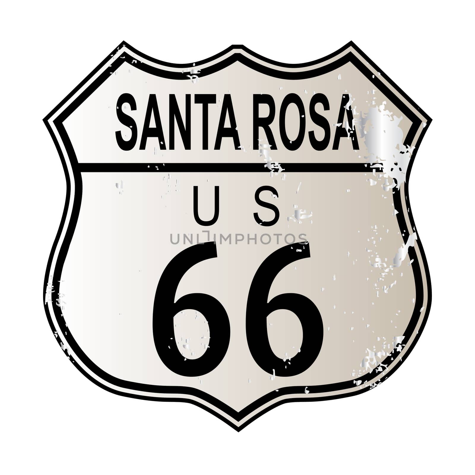 Santa Rosa Route 66 traffic sign over a white background and the legend ROUTE US 66