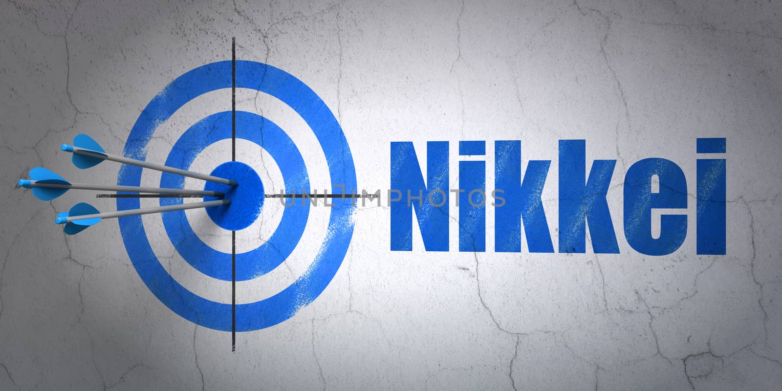 Stock market indexes concept: target and Nikkei on wall background by maxkabakov