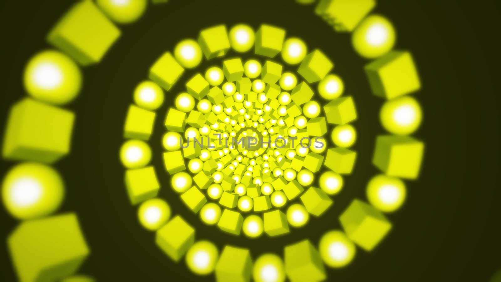 Abstract background with cubes and sphere rotating. Technology concept backdrop. 3D rendering