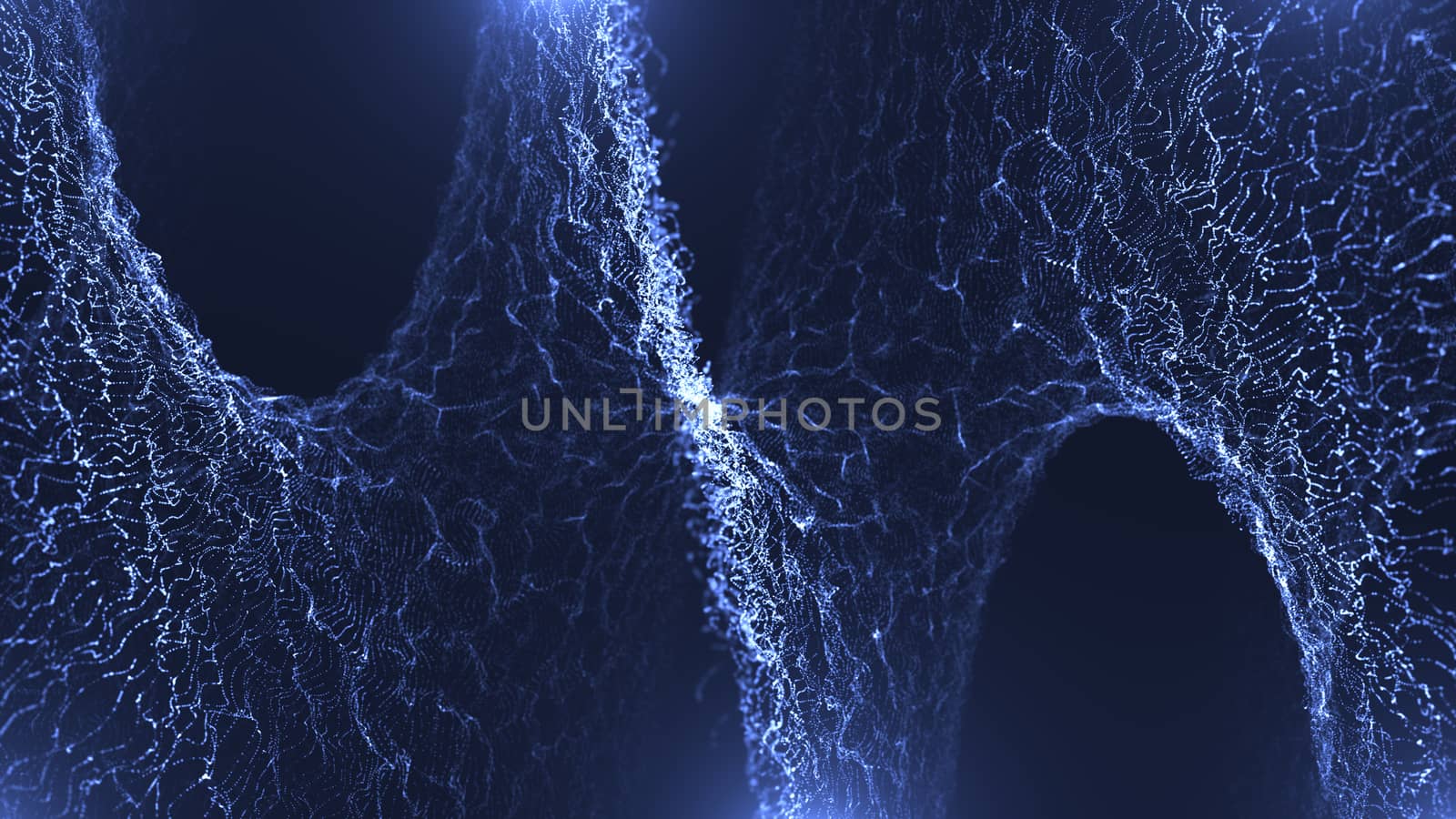 Digital particles floating waveform in the abyss abstract cyber technology. Twisted particles backdrop with depth of field by nolimit046