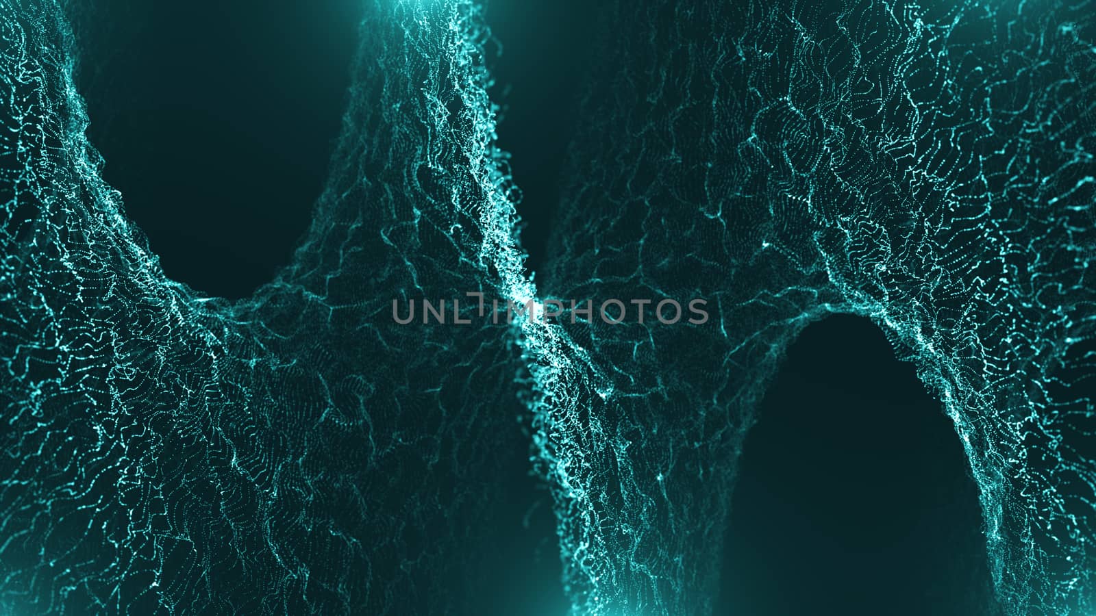 Digital particles floating waveform in the abyss abstract cyber technology. Twisted particles backdrop with depth of field by nolimit046