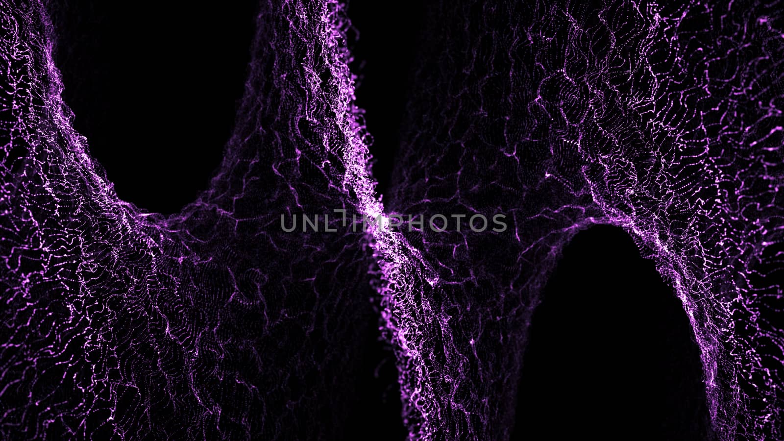 Digital particles floating waveform in the abyss abstract cyber technology. Twisted particles backdrop with depth of field by nolimit046