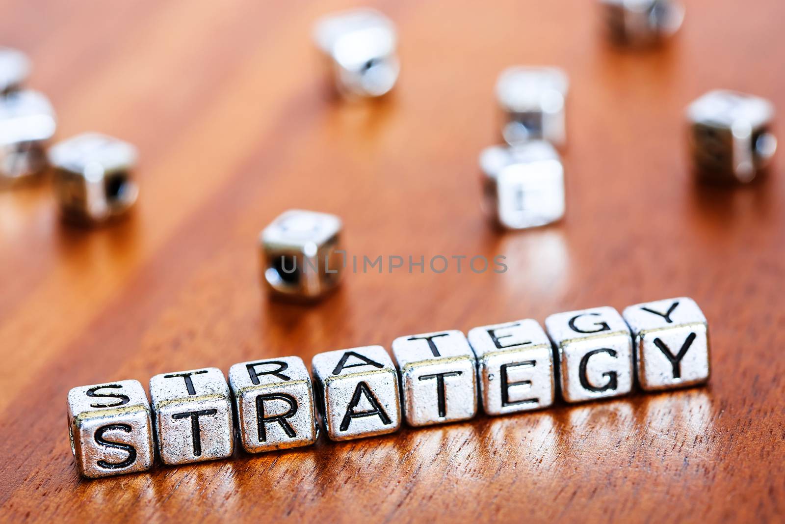 strategy concept business marketing letters placed on a desk in precious wood