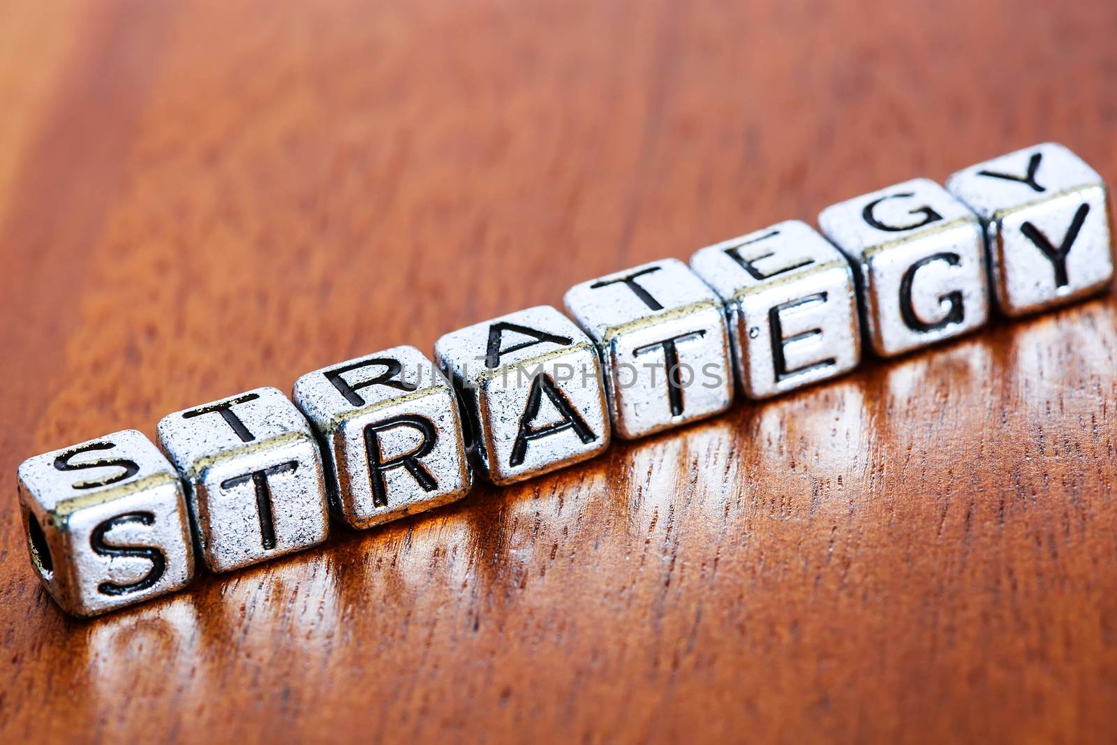 strategy concept business marketing letters placed on a desk in precious wood