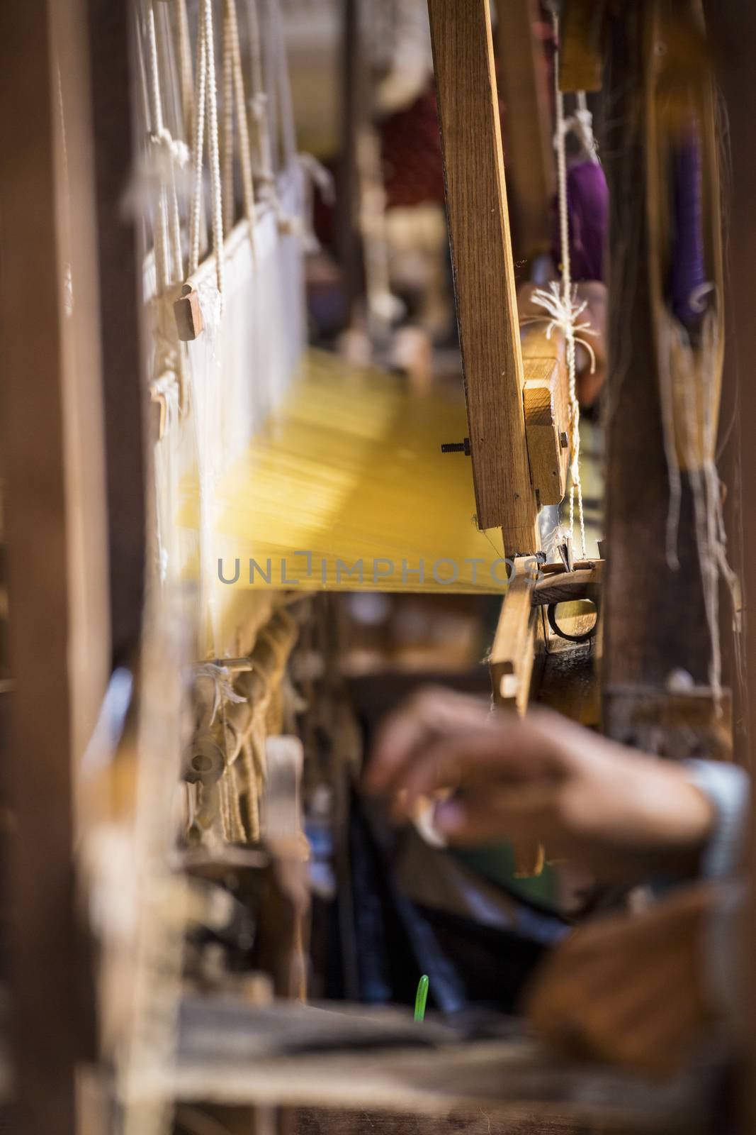 Traditional weaving loom for carpets in Myanmar (Burma)